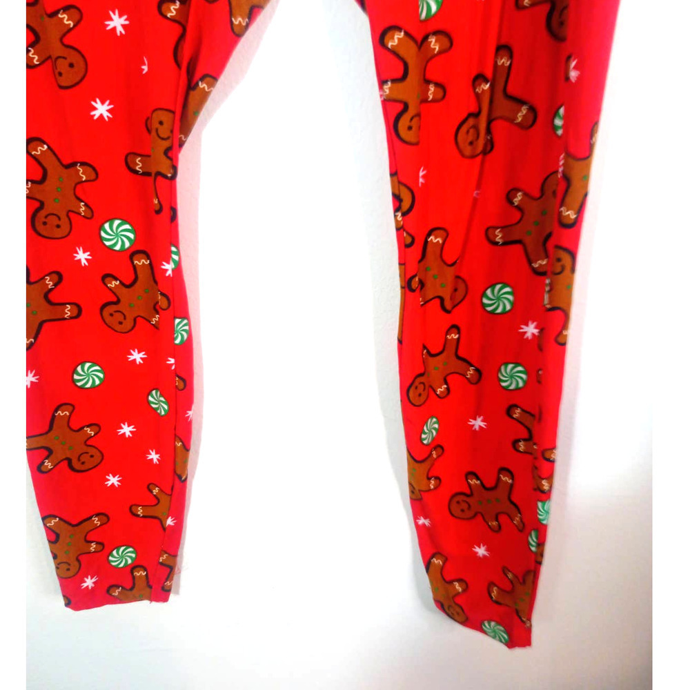 No Comment Women 2X Red Leggings Christmas Gingerbread Men Peppermint Holiday - Picture 3 of 6